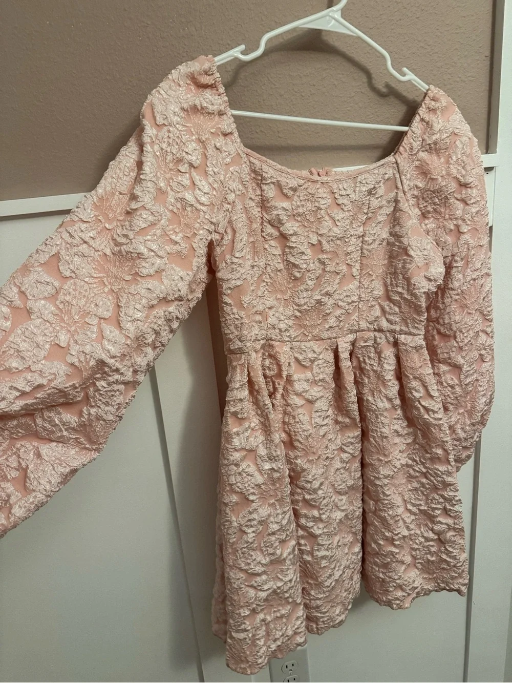 Textured Blush Pink Long Sleeve Mini Dress